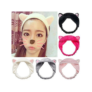 5pcs Cute Cat Ear Hair Band Women Wash Face Hairbands for Makeup Running Sport - gaudely