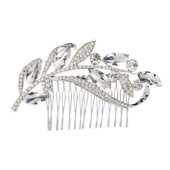 Charming Women's Bridal Wedding Crystal Rhinestones Decor Leaf Style Hair Comb Clip Hair Pin Hair Accesories - gaudely