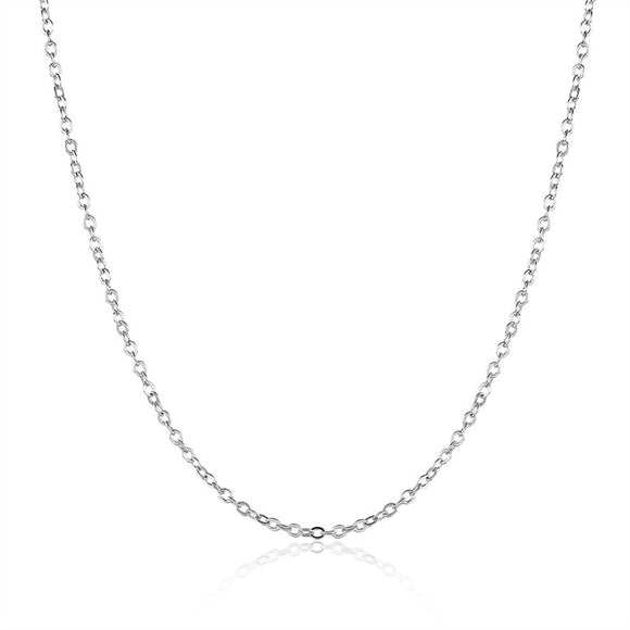 18K White Gold Round Cable Chain Diamond Pendant Necklace - gaudely