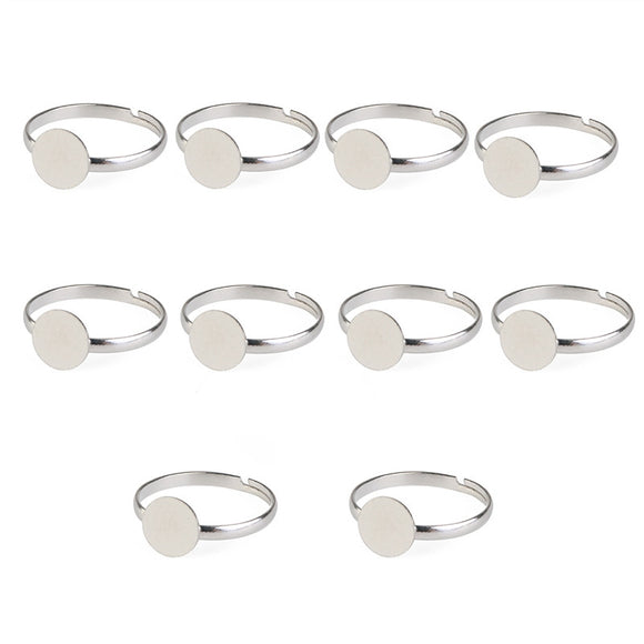 10pcs 8mm Silver Plated Adjustable Blank Ring Bases - gaudely
