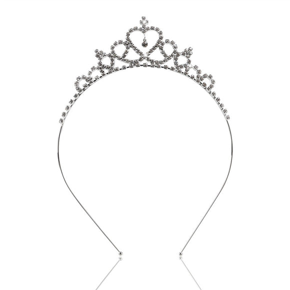 TINKSKY Wedding Party Children Flower Girl Crystal Rhinestones Heart Shaped Crown Headband Tiara - gaudely