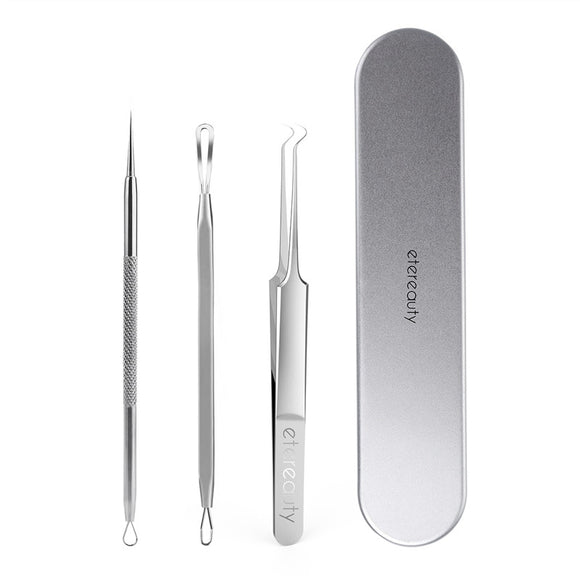 ETEREAUTY 3pcs Blackhead Remover Pimple Comedone Extractor Tool Acne Removal Kit for Blemish / Whitehead Popping with Metal Case - gaudely