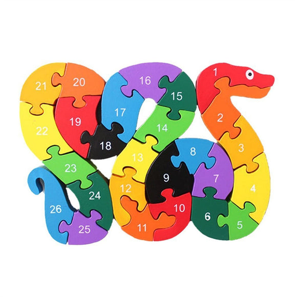 Children Wooden From A to Z Alphabet Puzzles Educational Games Intelligence Toys Snake Toy Gift - gaudely