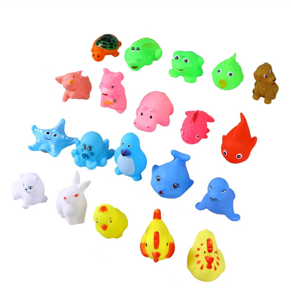 20 Pcs Baby Bath Time Fun Mini Animals Squeeze Squeakers and Squirters Rubber Bathtub Toys with Spoon Net - gaudely