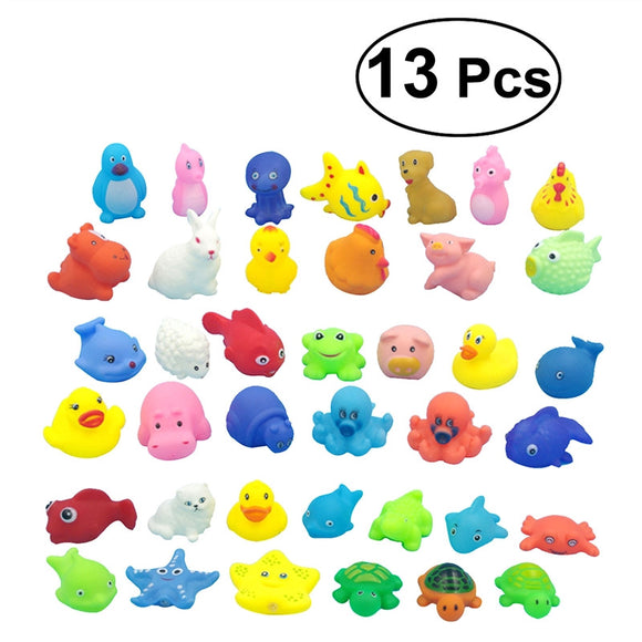 13pcs Baby Kids Bath Time Fun Sea Animals Bathtub Toys Floating Soft Bath Toys - gaudely