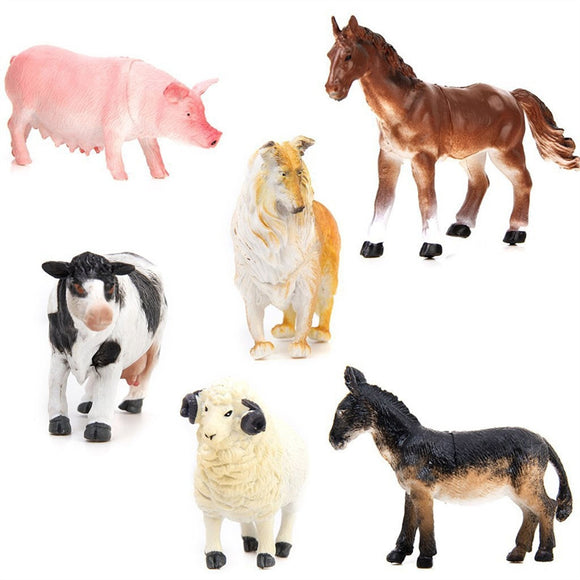 6pcs Model Farm Animal Figures Toy Pig Dog Cow Sheep Horse Donkey - gaudely