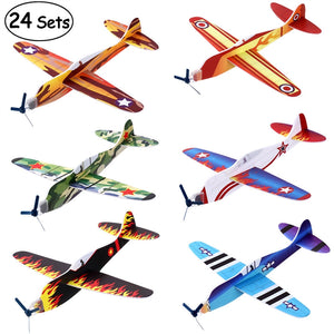 IBASETOY 24 Pcs Creative Whirly Aeroplane Flying Glider Foam Planes for Children Kids Playing - gaudely