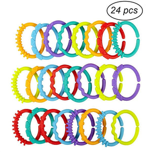 24pcs Baby Teether Rings Links Toys Links Rattle Strollers Car Seat Travel Toys for Baby Infant Newborn - gaudely