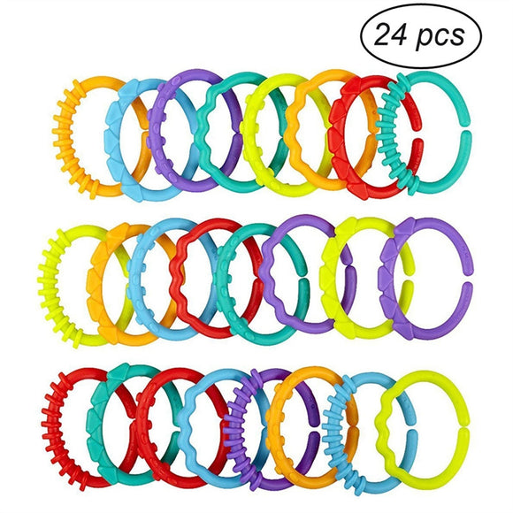 24pcs Baby Teether Rings Links Toys Links Rattle Strollers Car Seat Travel Toys for Baby Infant Newborn - gaudely