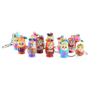 12PCS Creative Key Chains Wood Matryoshka Russian Dolls Key Rings - gaudely