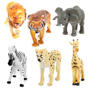 6pcs Plastic Model Tiger Leopard Lion Giraffe Zebra Elephant Wild Animals Toy - gaudely