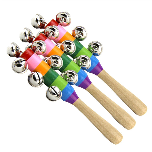 3pcs Baby Kids Toys Jingle Bell Christmas Hand Jingle Bells Children Musical Instrument with Wood Handle - gaudely