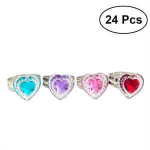 24pcs Heart Shape Crystal Rhinestone Rings Fashion Women Finger Rings Personality Jewelry Accessory Gift - gaudely