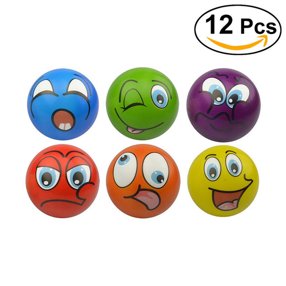 12 Pcs 2.5inch Funny Face Squeeze Ball Novelty Hand Play Toy for Children Adult Stress Relief - gaudely