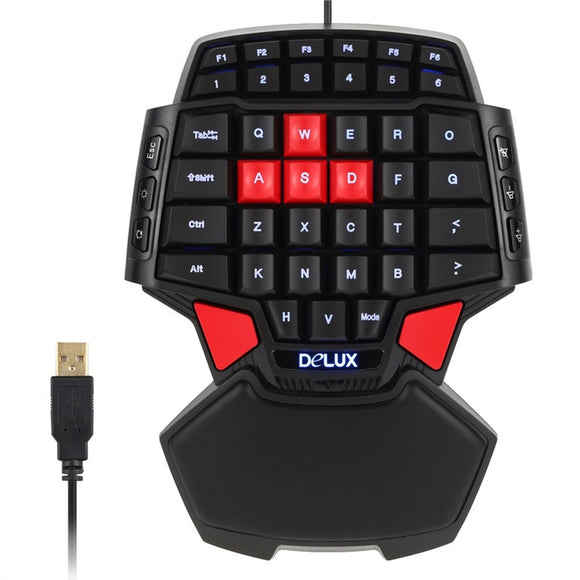 USB LED Backlit Professional Ergonomic One/Single Hand Wired Esport Gaming Keyboard Mini Gaming Keypad For Laptop/ Notebook/ Desktop PC - gaudely