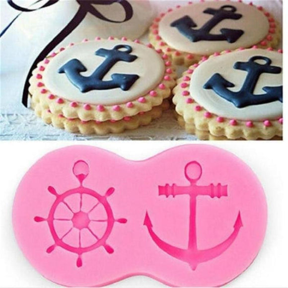 1Pcs Anchor Rudder Wheel Ship Shape Silicone Mold Fondant Sailor Nautical Forms Cookie Baking Chocolate Mold Cake Decorating Baking Tools - gaudely