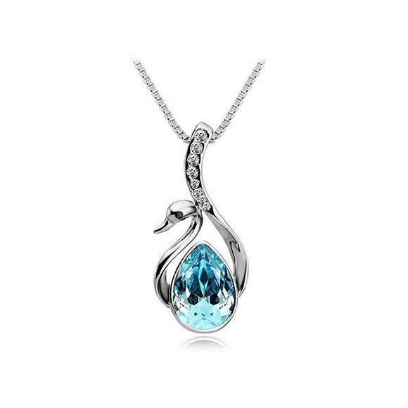 Beautiful Women's Girls Silver Plated Crystal Swan Pendant Necklace Chain - gaudely