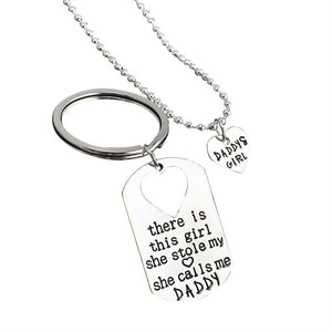 Father Daughter Keychain & Daddys Girl Necklace Set "There's This Girl Who Stole My Heart She Calls Me Daddy" Daddy Gifts From Daughter & Father's Day Gift - gaudely