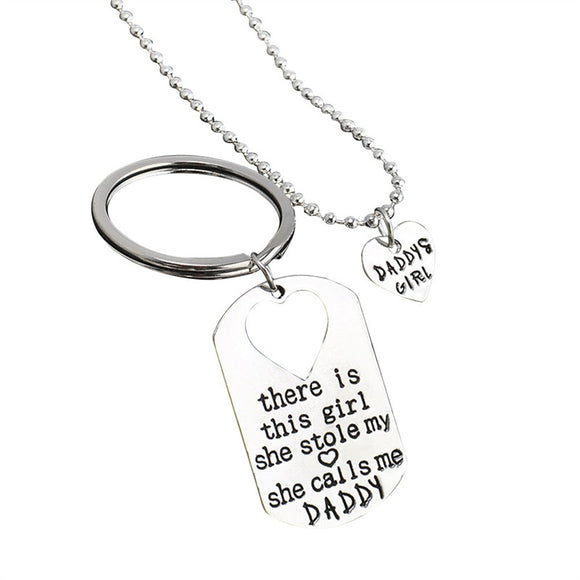 Father Daughter Keychain & Daddys Girl Necklace Set 