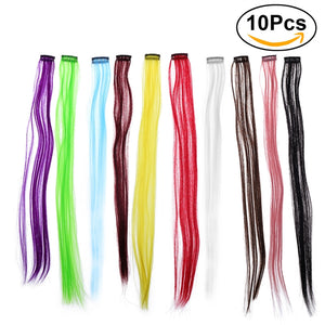 10pcs Colored Clip in Hair Extensions 22" Straight Fake Hair Pieces Fashion Hairpieces for Party Highlights - gaudely