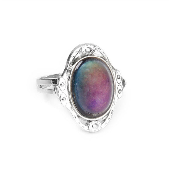 Gypsy Boho Adjustable Oval Changing Mood Ring Finger Ring - gaudely