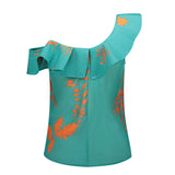 One Shoulder Blue Green Blouse - gaudely