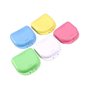 5pcs Retainer Case With Vent Holes and Hinged Lid Snaps Mouth Guard Case Orthodontic Dental Retainer Box Denture Storage Container - gaudely