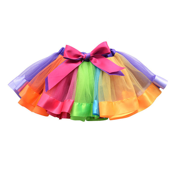 Girls Layered Rainbow Tutu Skirt Ruffle Tiered Dance Performance Dress for Girls - gaudely